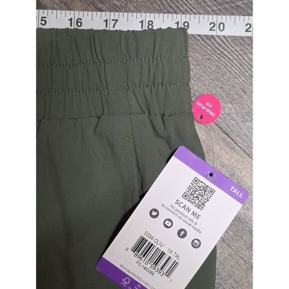 NWT WonderWink Scrubs Womens 1X Tall Olive Green Cargo Pants Drawstring - Picture 2 of 6